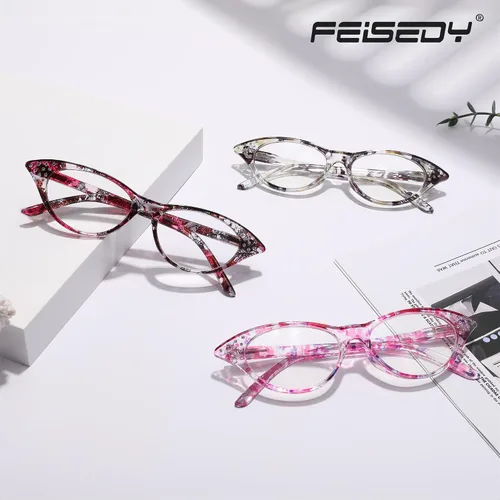 Vista 6 de FEISEDY Gafas de lectura ligeras de ojo de gato para mujeres retro pequeños antirreflejos lectores B0042