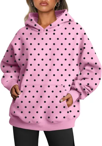 Vista 23 de Trendy Queen Sudaderas con capucha de gran tamaño para mujer, sudaderas de felpa para mujer, suéteres de moda de otoño, suéteres de invierno Lunares