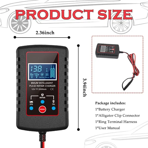 Vista 2 de Cargador de goteo para batería de coche de 12 V/6 V, cargador de batería automático inteligente para motocicleta con cable SAE, mantenedor