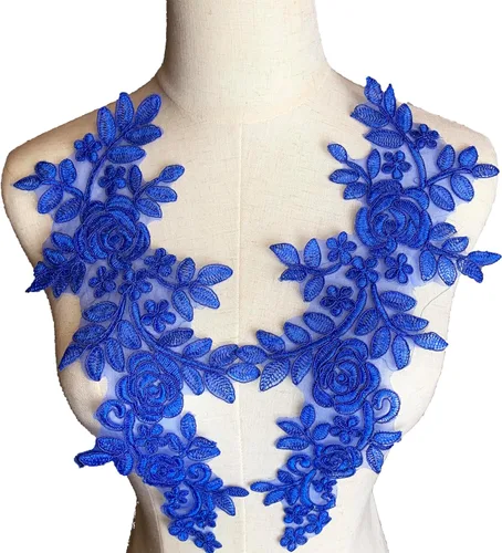 Vista 5 de Worlds 1 par de parches de tela de encaje burdeos bordado apliques de encaje motivo floral vestido de novia costura adornos decoración 13.8 x 5.7 in