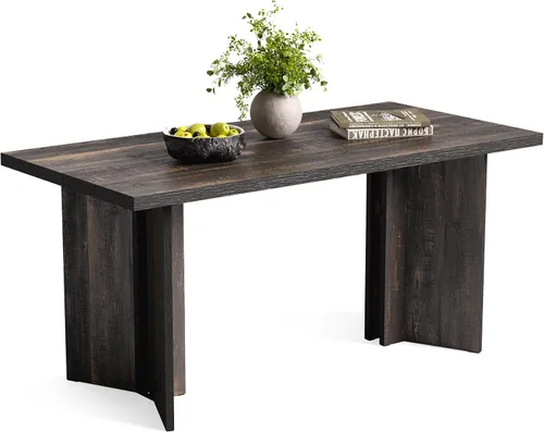 Vista 8 de LITTLE TREE Juego de mesa de comedor de madera para 6, mesa de cocina rectangular de 63 pulgadas, mesa de comedor moderna para el hogar, comedor