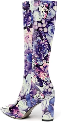 Vista 42 de AMBELIGHT Botas altas hasta la rodilla con cremallera y puntera puntiaguda para mujer, de patente sólida, tacón alto, 3.3 pulgadas