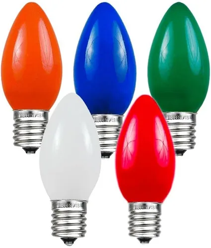 Vista 4 de Novelty Lights Paquete de 25 bombillas de repuesto de cerámica C9 para exteriores Multi