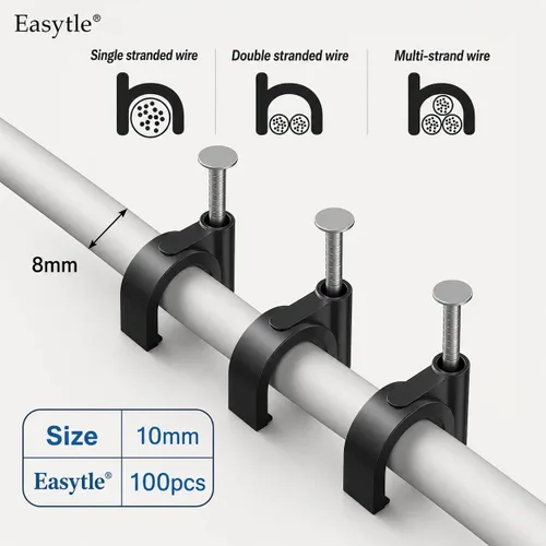 Vista 2 de Easytle Abrazaderas de cable de plástico, 100 clips de cable de 0.394 pulgadas, clips de cable coaxial, clips de cable coaxial, clips de cable