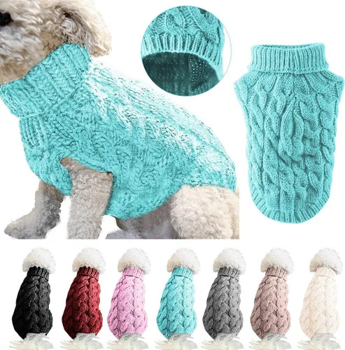 Vista 11 de Winmany Suéter de punto de cuello alto para mascotas, abrigo de invierno, suéter de punto grueso, ropa de ganchillo para perros pequeños y medianos