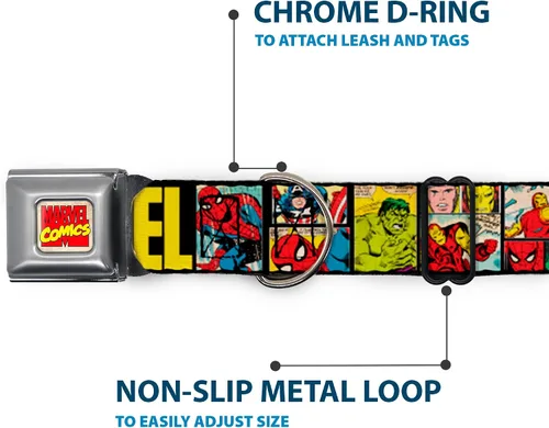 Vista 5 de Buckle-Down Collar de perro con hebilla para cinturón de seguridad, diseño de cómic, color negro y amarillo, 1 pulgada de ancho, se adapta a cuello