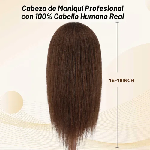 Vista 4 de Cabeza de maniquí Cabeza de muñeca de entrenamiento de cabello humano para Marrón