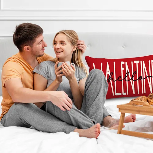 Vista 5 de 2 fundas de almohada rectangulares para el día de San Valentín, diseño de corazón rojo, 12 x 20 pulgadas, romántico, para sofá, hogar, oficina