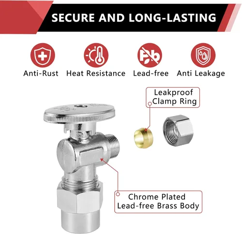 Vista 5 de 1PCS EFIELD Válvula de parada de ángulo, 3/8 "OD Com X 1/2" CPVC conexión de tubería Válvula de cierre de agua de 1/4 de vuelta, latón plateado