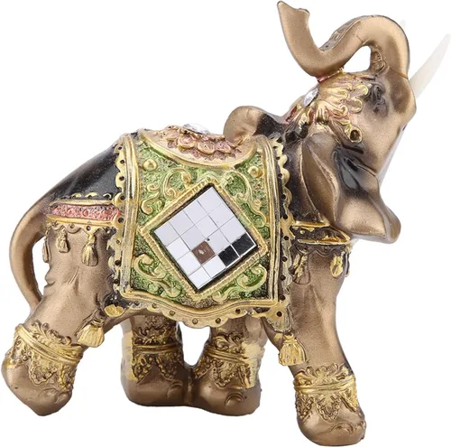 Vista 6 de WAL FRONT Lucky Feng Shui - Estatua de elefante verde, escultura de riqueza, regalo para decoración del hogar (verde mediano)