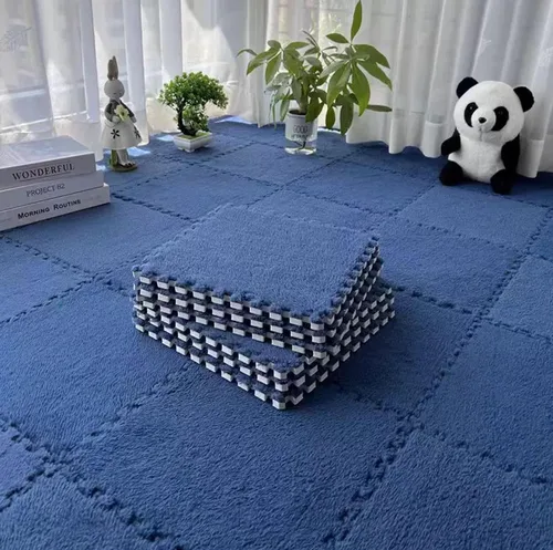 Vista 11 de 12 piezas de baldosas de alfombra de espuma entrelazadas para niños con borde, cuadrados gruesos de alfombra de felpa, tapetes de juego para el Negro