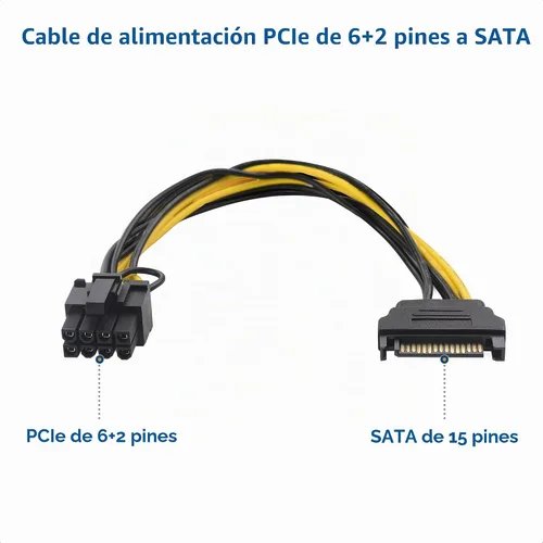 Vista 2 de Cable Matters Paquete de 2 cables de alimentación SATA a 6+2 pines, 7 pulgadas, SATA a 8 pines PCIe / 6 pines PCIe cable de alimentación PCIe
