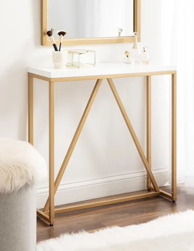 Vista 2 de Kate and Laurel Kaya Modern Glam - Mesa consola de 30 x 30 x 10 pulgadas, color blanco y dorado pintado, mesa rectangular de dos tonos con base