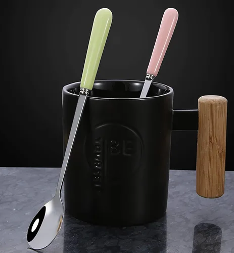 Vista 6 de 3 cucharas de mezcla para café, postre, helado, batido, cucharadita de acero inoxidable con mango de cerámica, cucharadas de café expreso, cucharas