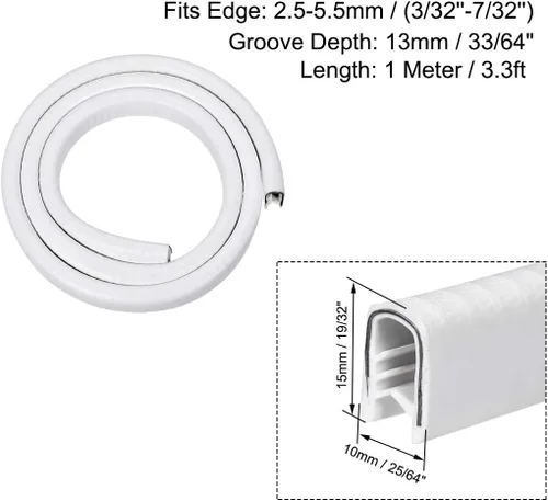 Vista 2 de uxcell Edge Trim U Seal Extrusion White U Channel Edge Protector PVC Plástico W Hoja de hierro Se adapta a 3/32''-7/32'' Edge 3.3Ft/1M Longitud