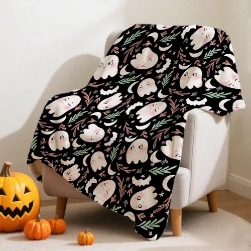 Vista 29 de Manta de Halloween para bebé, diseño de calabaza, fantasma, telaraña, súper suave, manta acogedora para recién nacido, manta de recepción para bebé
