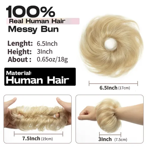 Vista 6 de Moño de Cabello Humano 100%, Moño Desordenado Pieza de Cabello Extensiones de Cabello Humano Real Moño de Cabello Rizado Natural Piezas de Cabello