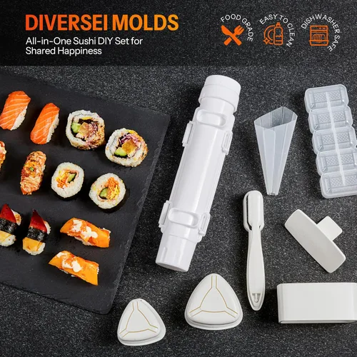 Vista 3 de ISSEVE - Kit de fabricación de sushi 25 en 1 con sushi bazuca y moldes de bambú