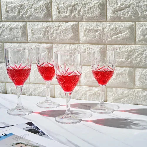 Vista 5 de Copas de vino de Tritan inastillables con tallo elegante, resellables Juego de 4 Vasos acrílicos de cristal de colores claros, reutilizable