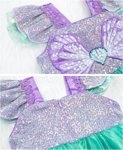 Vista 2 de VORLITS Disfraz de sirena para niñas, disfraz de princesa con accesorios
