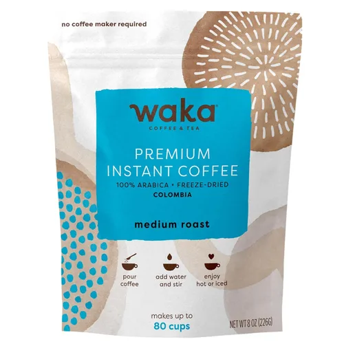 Vista 25 de Waka - Café instantáneo de calidad, tostado medio descafeinado, granos arábica y liofilizados. Bolsa de 35 porciones para café instantáneo caliente