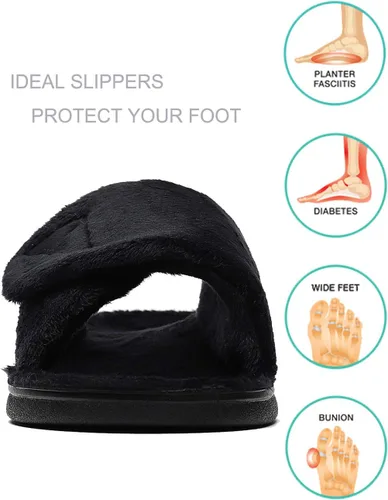 Vista 2 de SOLLBEAM Pantuflas peludas con soporte de arco para mujer, sandalias ortopédicas para el talón