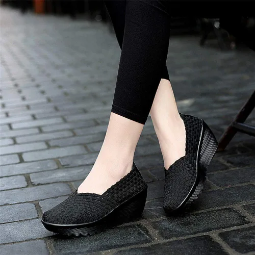 Vista 7 de EnllerviiD - Sandalias de cuña Mary Jane con puntera cerrada, con tejido, plataforma y tacón, para mujer