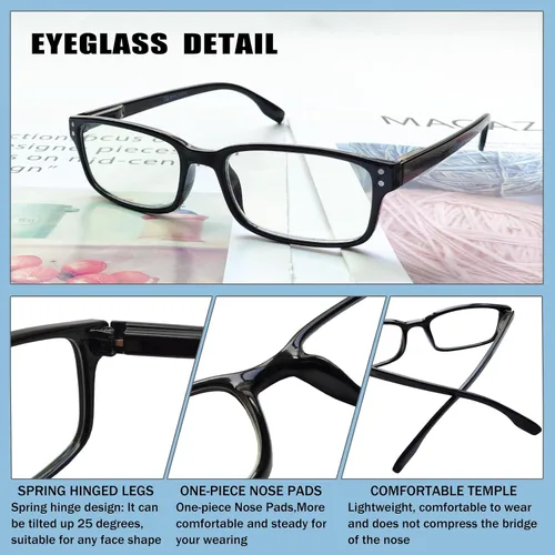 Vista 3 de Kerecsen Paquete de 4 Gafas de Lectura para Hombres y Mujeres con Bisagras de Resorte, Anteojos de Lectura Rectangulares Negros Ligeros