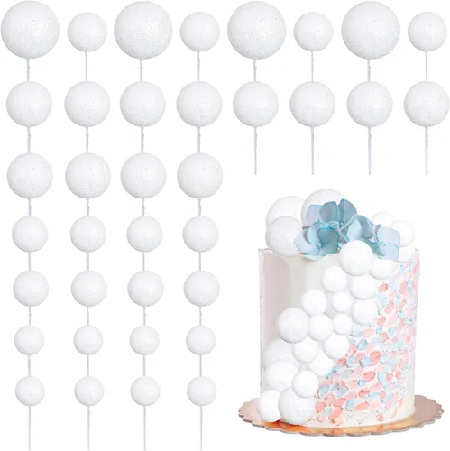 Vista 38 de 30 piezas de mini globo para decoración de tartas, bolas de espuma con purpurina, bolas de perlas de imitación, decoración para tartas, decoración