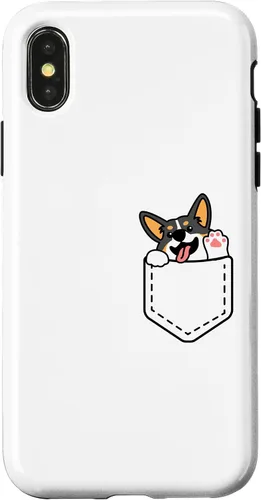 Vista 4 de iPhone 15 Funny Peeking Tricolor Corgi dentro del bolsillo para el caso del dueño del perro