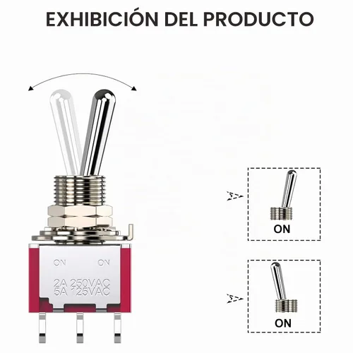 Vista 2 de Interruptor de palanca AC 5A/125V 2A/250V 3 pines On/On 2 Posiciones SPDT Mini Interruptor de palanca miniatura Tablero de salpicadero de coche