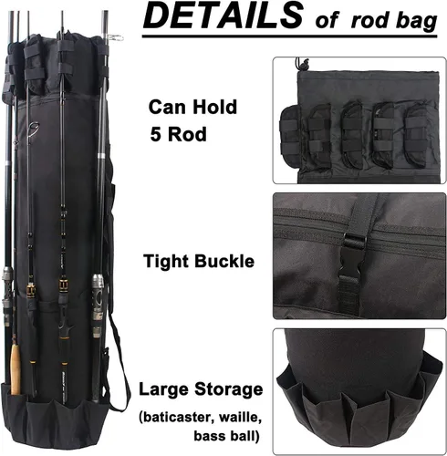 Vista 2 de Bolsa de caña de pescar multifunción - Funda impermeable para carrete de caña, bolsa de transporte de lona duradera, gran regalo de almacenamiento