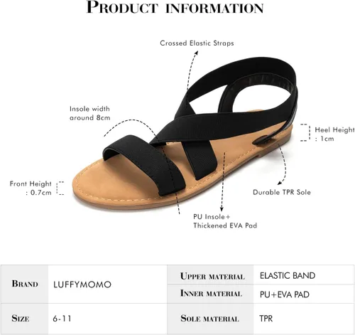 Vista 5 de Luffymomo Sandalias planas con correa elástica para mujer, zapatos clásicos de verano con punta abierta