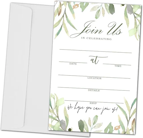 Vista 6 de Tarjetas de invitación Únete a nosotros con sobres - Tarjetas de invitación de vegetación para todas las ocasiones, boda, compromiso, recepción
