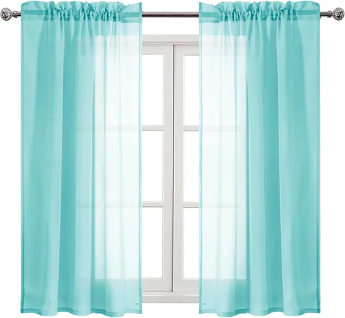 Vista 113 de DWCN Cortinas Transparentes Aqua de Voile Semitransparente con Bolsillo para Barra para Dormitorio y Sala de Estar, 36 x 36 pulgadas de Largo, Juego