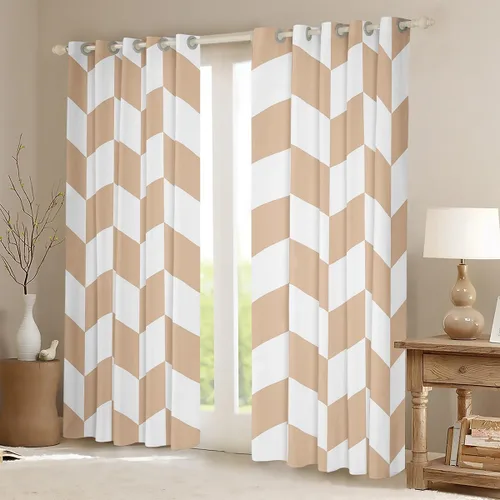 Vista 2 de Feelyou Beige Brown and White Curtains for Bedroom Living Room Modern Geometric Blackout Shades Abstract Checkered Room Darkening Curtain Rhombus