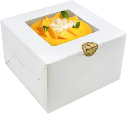 Vista 7 de SmilerSmile 24pcs Cake Boxes 10x10x5 Inches Brown Square Bakery Boxes with Window Pastry Boxes for Cake, Pastries, Chocolates, Cookies, Pie