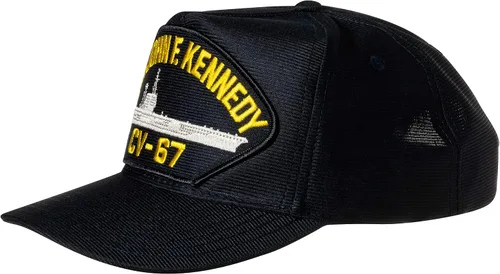 Vista 2 de Estados Unidos Armada USS John F Kennedy CV-67 Aircraft Carrier Emblema Emblema Parche Sombrero Azul Marino Gorra de Béisbol