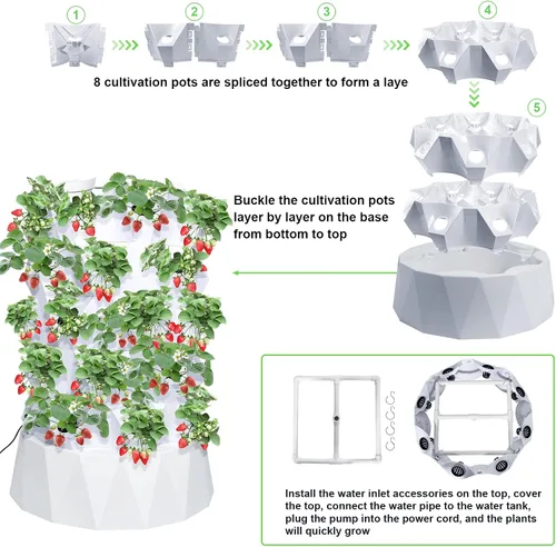Vista 2 de Sistema de cultivo de torre hidropónica, equipo de torre aeropónica de cultivo vertical para hierbas, frutas y verduras de interior con adaptador