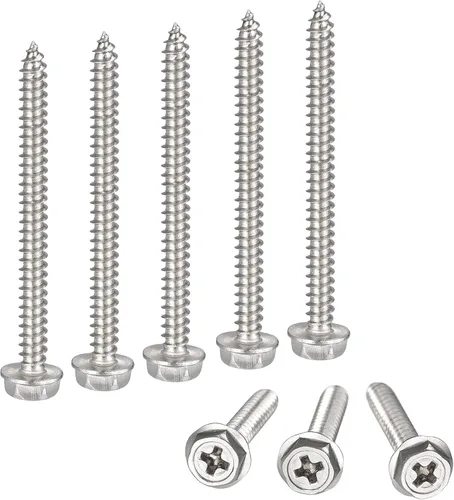 Vista 12 de uxcell Phillips - Tornillos autorroscantes para arandela hexagonal, M4 x 0.472 in, acero inoxidable 304, brida hexagonal, 25 piezas