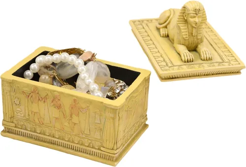 Vista 7 de Ebros - Caja rectangular decorativa con acabado arenisca de 4.25 pulgadas de largo, monumento clásico de Egipto, androesfinge con deidades