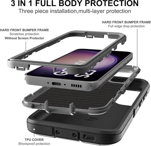 Vista 4 de Funda para Galaxy S23, S23 con protector de pantalla de TPU flexible autorreparable [2 paquetes], 3 en 1, funda de protección resistente a prueba