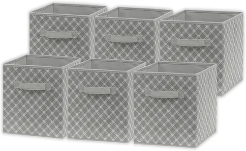Vista 9 de Simple Houseware Contenedores de almacenamiento plegables de 11 pulgadas, color beige, paquete de 6 cubos de tela organizadores para armario