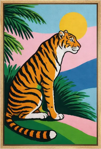 Vista 48 de SIGNWIN Lienzo Enmarcado Impresión Arte de Pared Decoración de Habitación Preppy Guepardo Africano Gato Fondo Verde Naturaleza Silvestre Dibujos