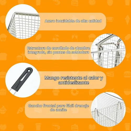 Vista 4 de Cesta para freidora eléctrica para freír alimentos, con mango de goma, 7.2 x 8.3 x 4.3 pulgadas, construcción resistente, adecuada para freír pollo