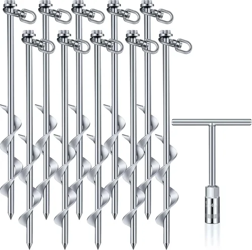 Vista 10 de Hiboom 4 anclajes de tierra con mango en T, llave hexagonal para cama elástica, kit de tornillos de anclaje de tierra, accesorios inflables