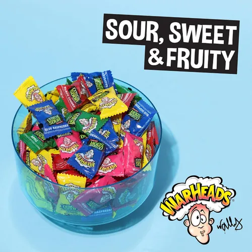 Vista 4 de WARHEADS - Extreme Sour Hard Candy - Sabores de manzana agria, cereza negra, frambuesa azul, limón y sandía - Bolsas de 1 onza - Paquete de 12