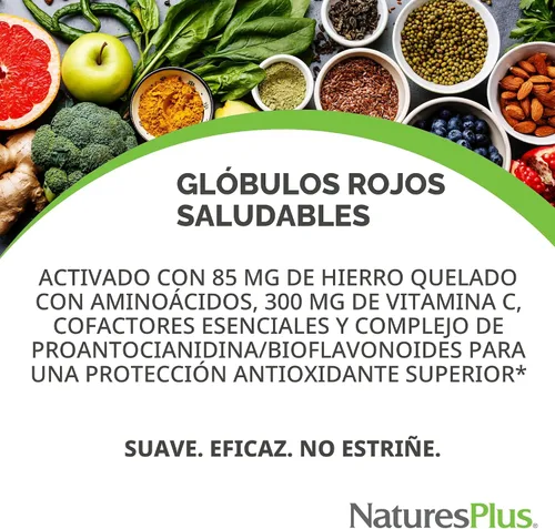 Vista 2 de NaturesPlus Hema-Plex Iron - 60 cápsulas de acción rápida - 85 mg de hierro quelado + vitamina C y bioflavonoides para glóbulos rojos saludables