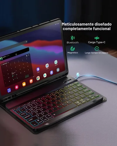 Vista 7 de Funda para tablet A8 con teclado Samsung Galaxy Tab A8 de 10.5 pulgadas 2021/2022 SM-X200, SM-X205 Dazzle Magic Keyboard retroiluminado Soporte