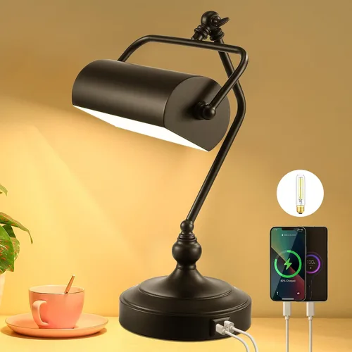 Vista 7 de CONCA Lámpara de escritorio ajustable clásica de toque antiguo, lámpara de banquero, lámpara de piano, lámpara de mesa de protección ocular
